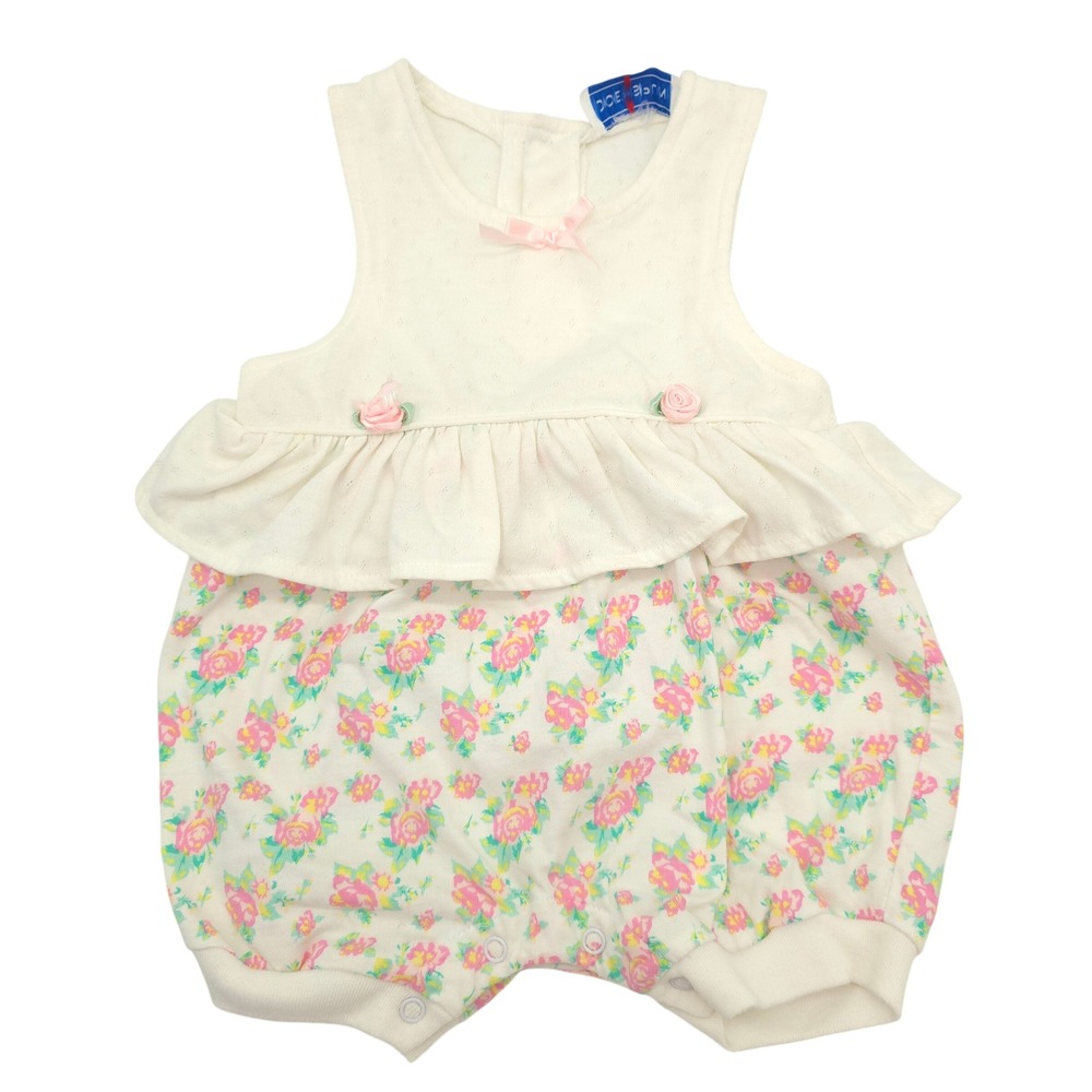 Vintage Doe Spun Kids Floral Ruffle Bubble Romper Sunsuit Size 12M